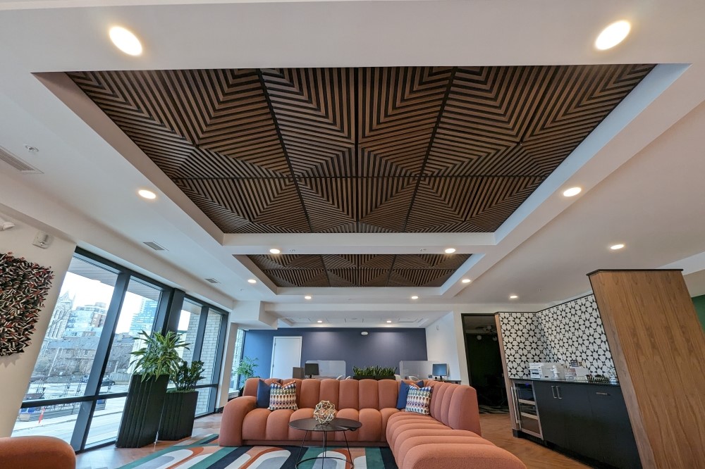 Striking geometric elegance with Grooved Quarter Pyramid Ceiling Tiles